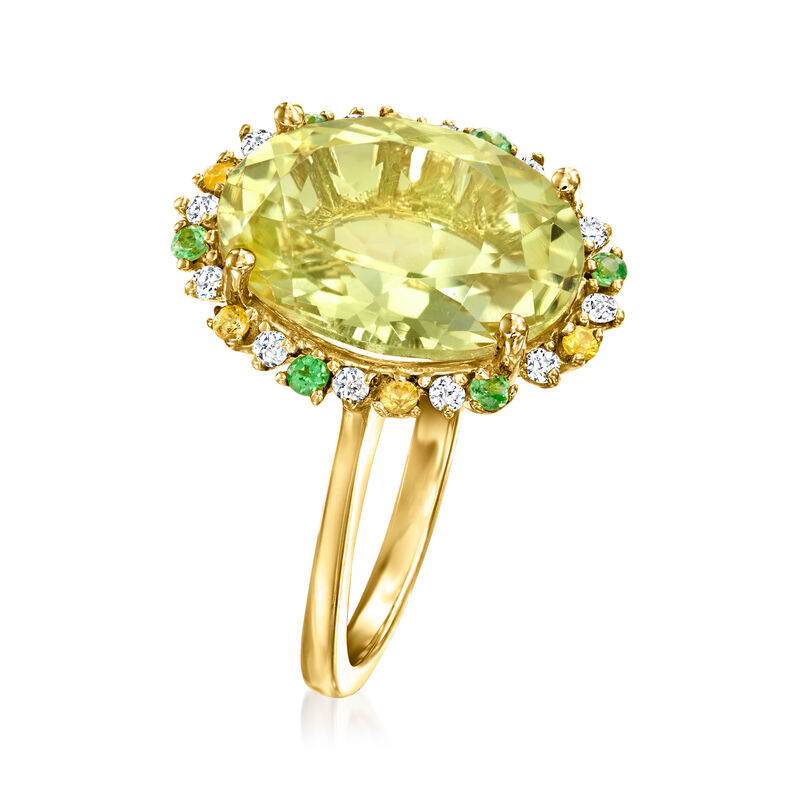 5.50 Carat Lemon Quartz and .20 ct. t.w. Multi-Gemstone Ring with .12 ct. t.w. Diamonds in 14kt Yellow Gold image number 2