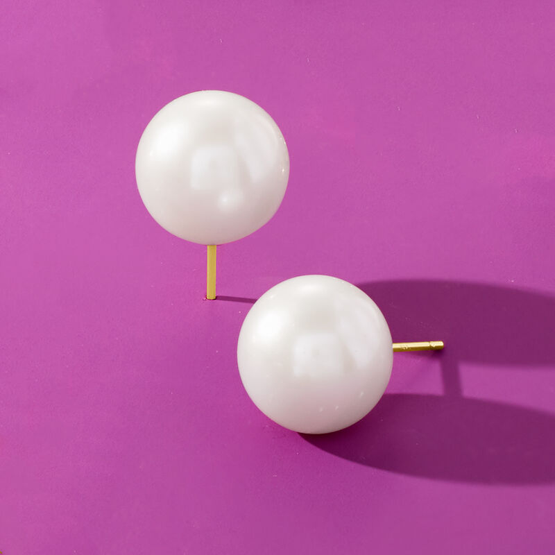11-12mm Cultured Pearl Stud Earrings in 14kt Yellow Gold image number 2