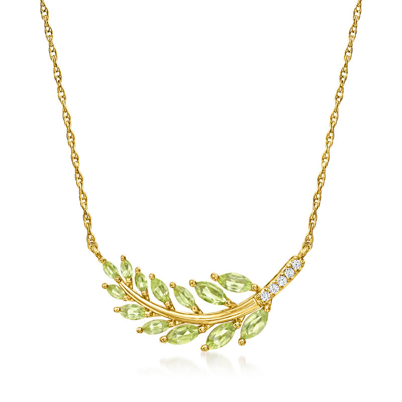 1.20 ct. t.w. Peridot Leaf Necklace with Diamonds in 18kt Gold Over Sterling. 16&quot; image number 1
