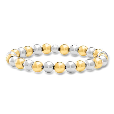 Italian 8mm Sterling Silver and 18kt Gold Over Sterling Bead Stretch Bracelet