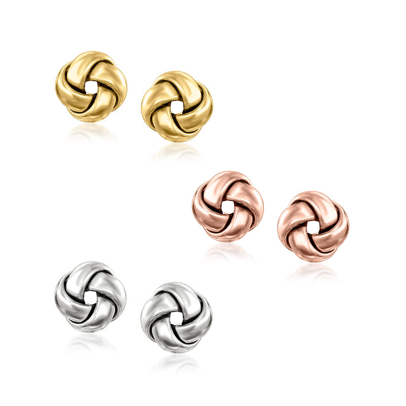 Italian Tri-Colored Sterling Silver Jewelry Set: Three Pairs of Love Knot Earrings image number 0