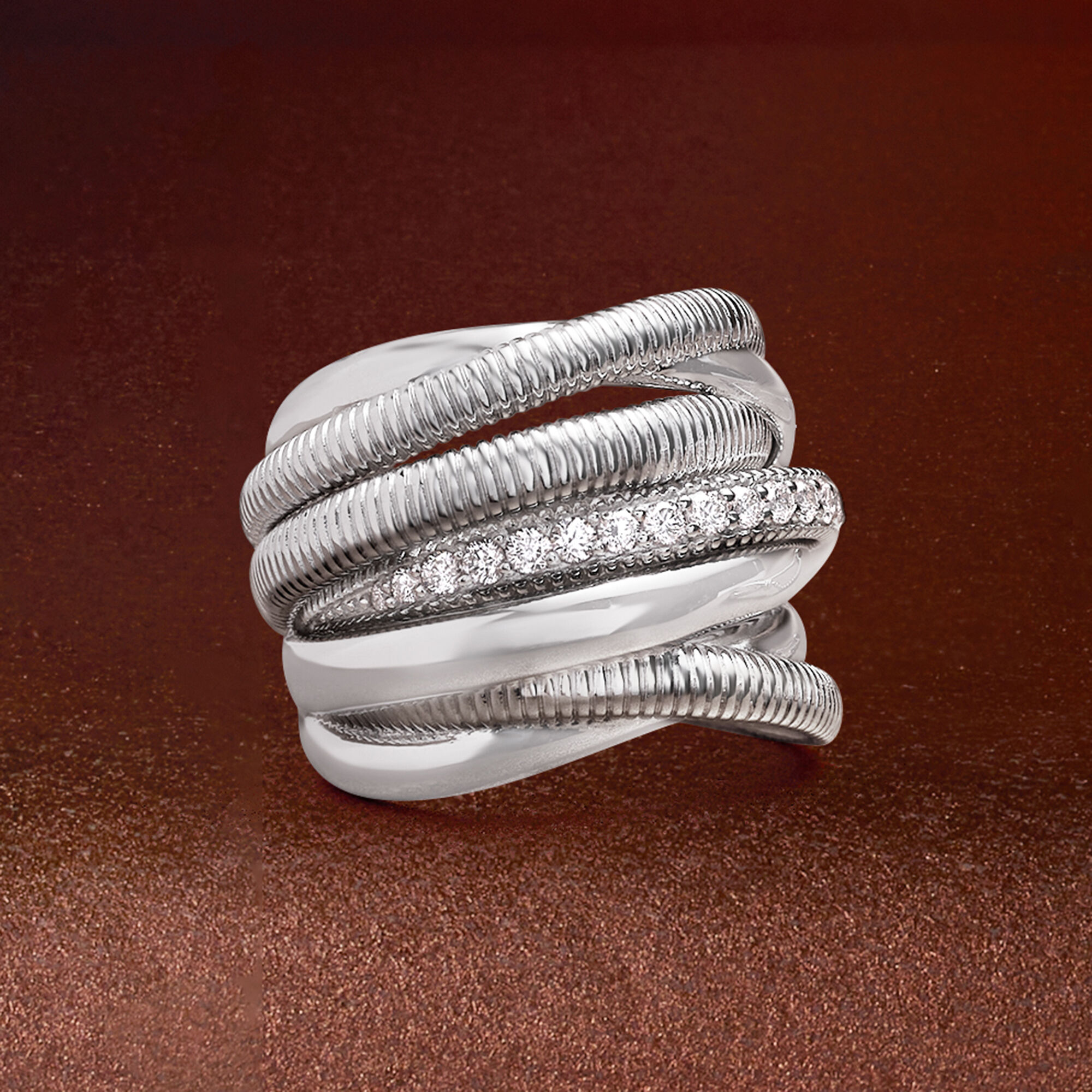 Judith Ripka Eternity .47 ct. t.w. Diamond Seven Band Highway Ring in Sterling Silver
