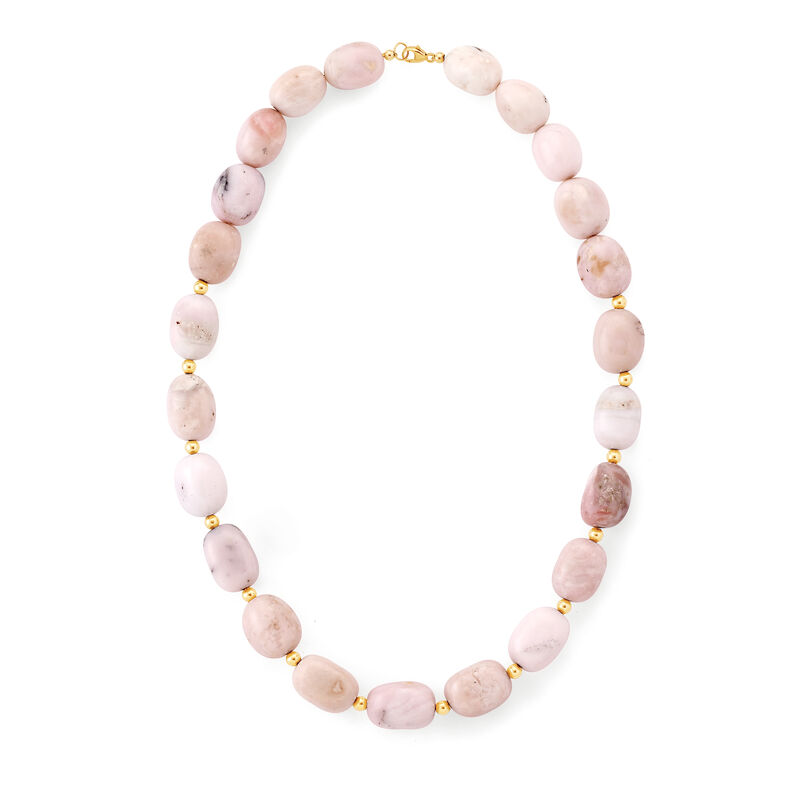 Pink Opal Beaded Necklace in 14kt Yellow Gold. 18&quot; image number 2