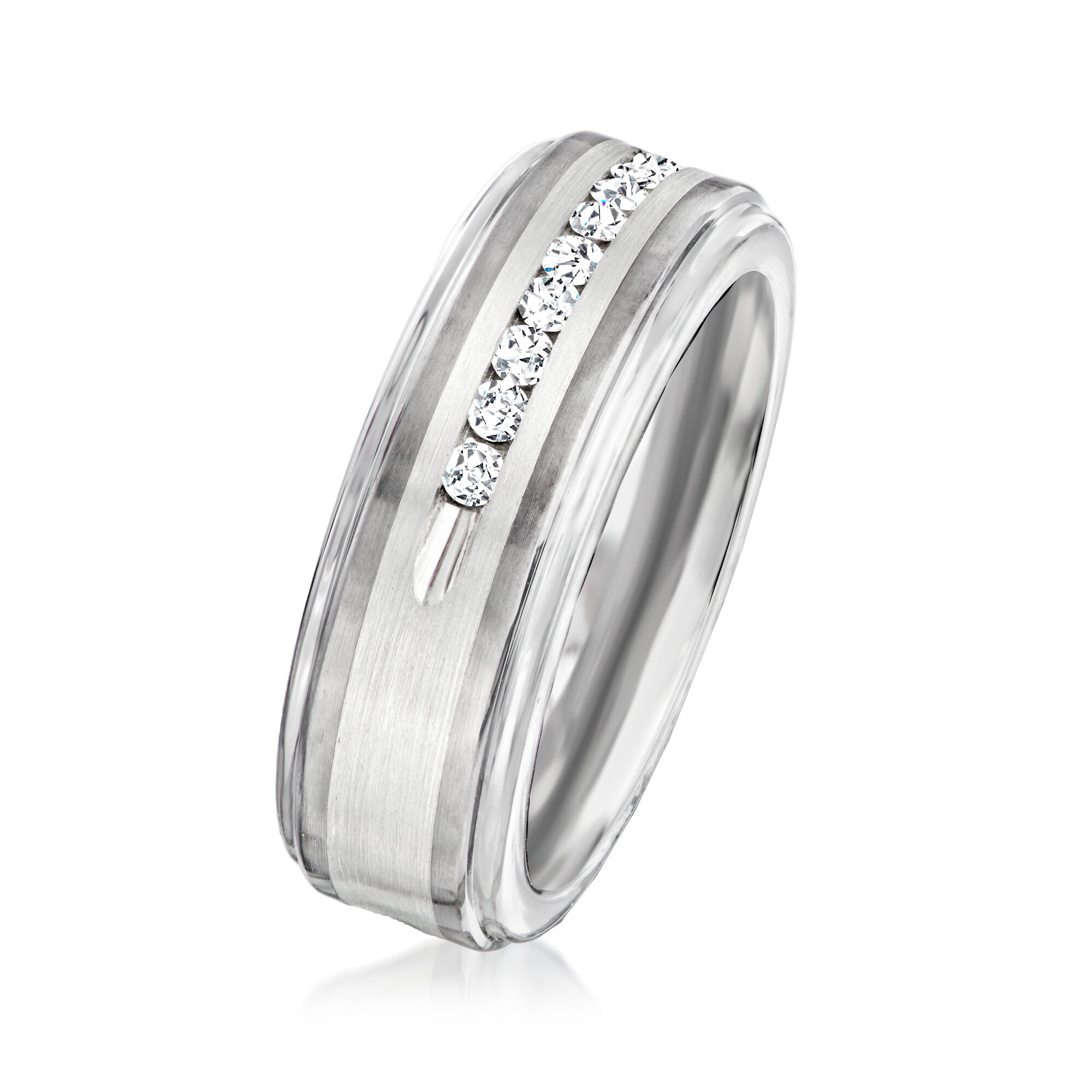 Men s .27 ct. t.w. Diamond Wedding Band in Tungsten Carbide and Sterling Silver