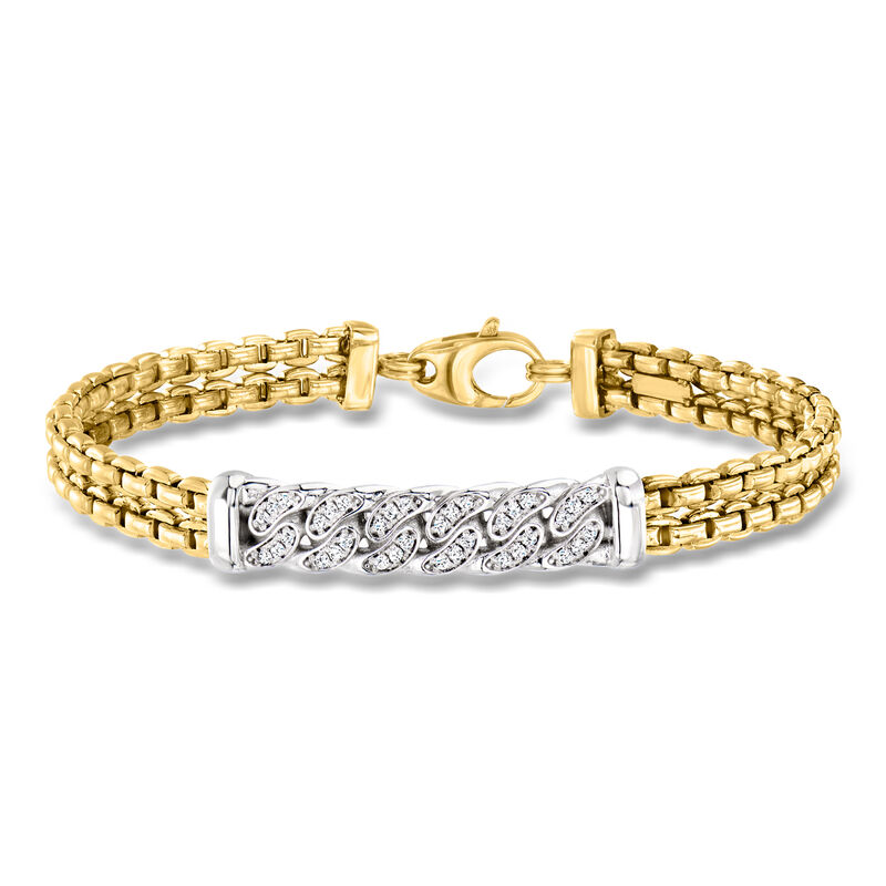 Phillip Gavriel Men's "Venetian Link" .31 ct. t.w. Diamond Bracelet in 14kt Two-Tone Gold. 8" image number 0