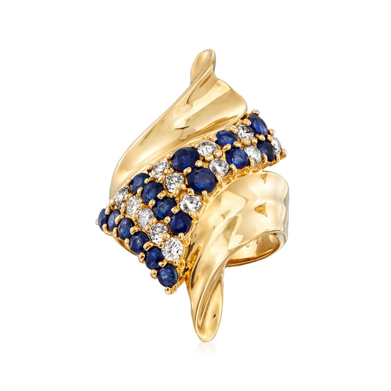 C. 1990 Vintage 1.71 ct. t.w. Sapphire and .70 ct. t.w. Diamond Bypass Ring in 18kt Yellow Gold. Size 6.25 image number 0