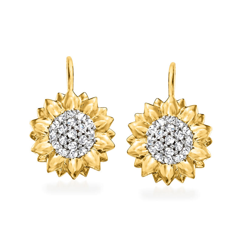 .40 ct. t.w. White Topaz Sunflower Drop Earrings in 18kt Gold Over Sterling image number 0