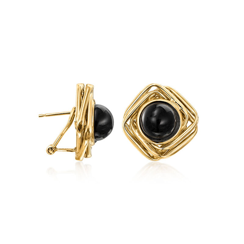 C. 1980 Vintage Onyx Geometric Earrings in 14kt Yellow Gold image number 2