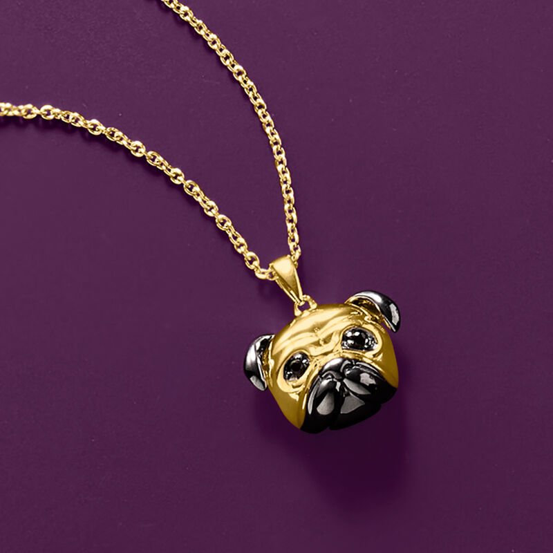 18kt Gold Over Sterling Pug Pendant Necklace with Black Spinel Accents image number 3