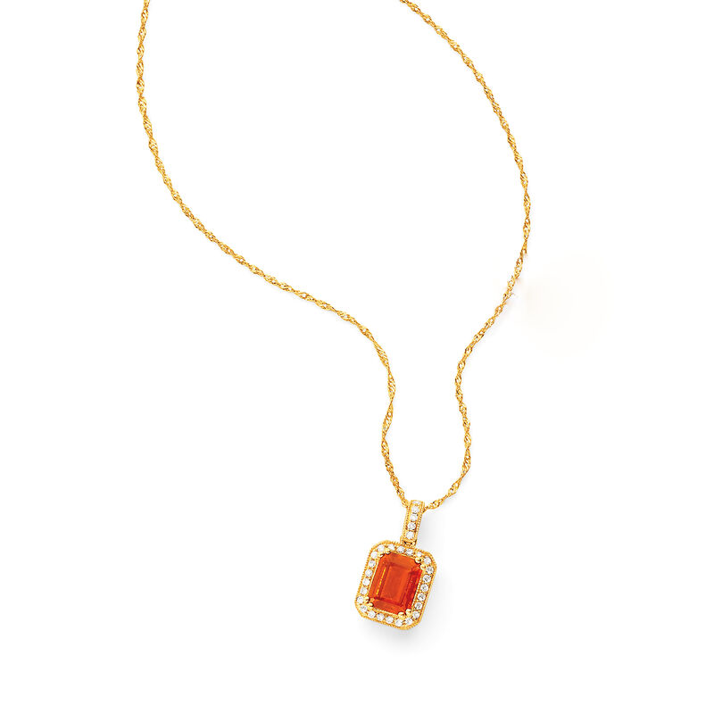 Fire Opal and .16 ct. t.w. Diamond Pendant Necklace in 14kt Yellow Gold image number 2