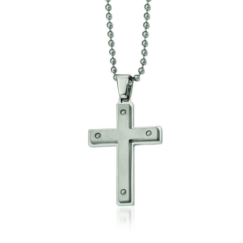 Men's Stainless Steel Brushed Cross Pendant Necklace. 24&quot; image number 0