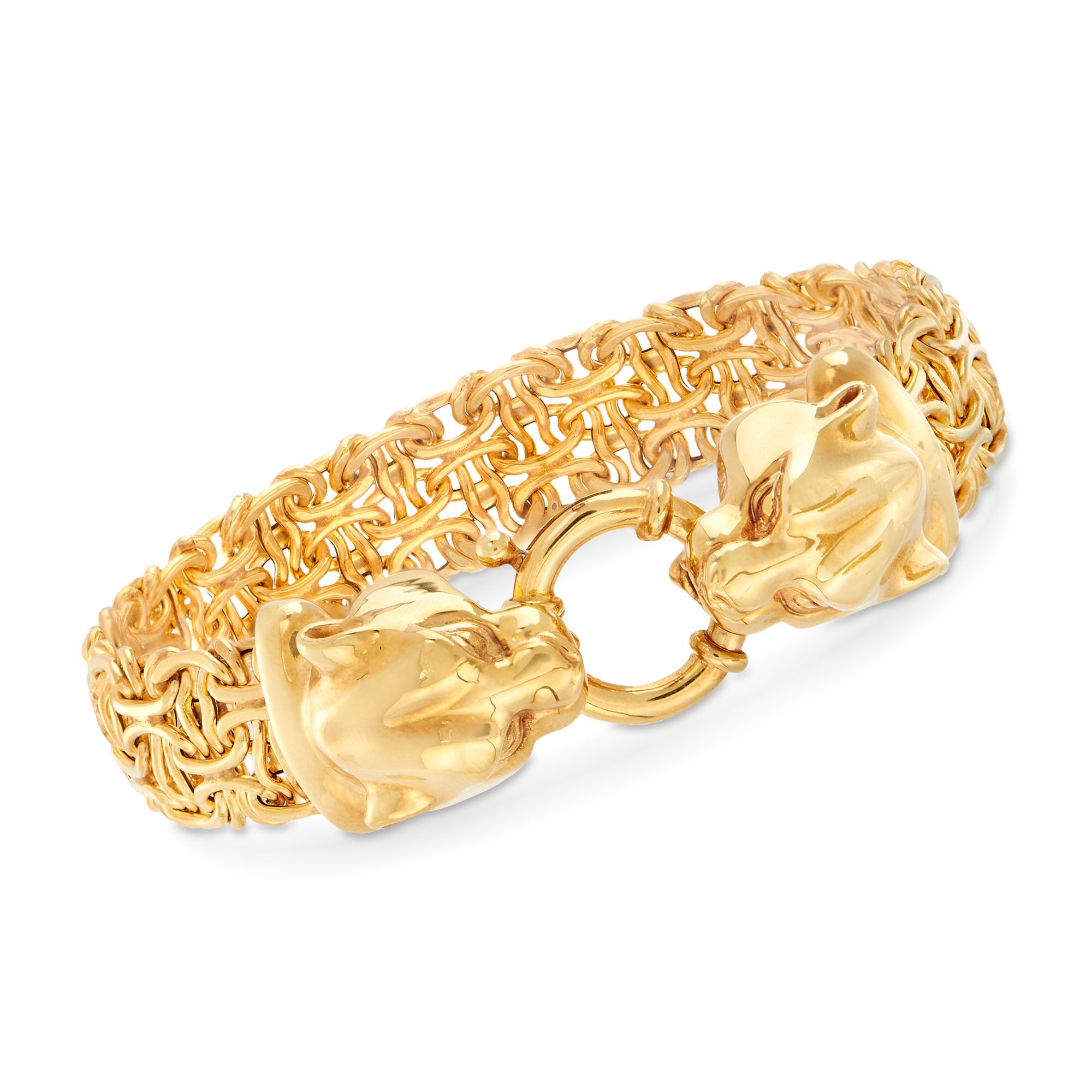 本日限定価格LORO mutual bracelet Italian 14kt Yellow Gold Double Panther Head Link Bracelet