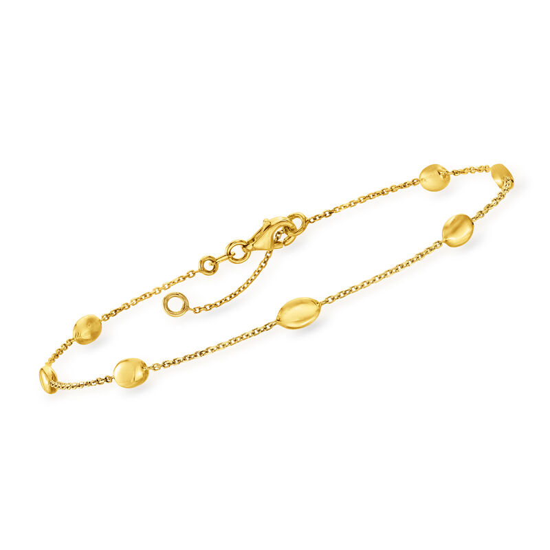 Italian 14kt Yellow Gold Oval-Bead Station Anklet. 9&quot; image number 2
