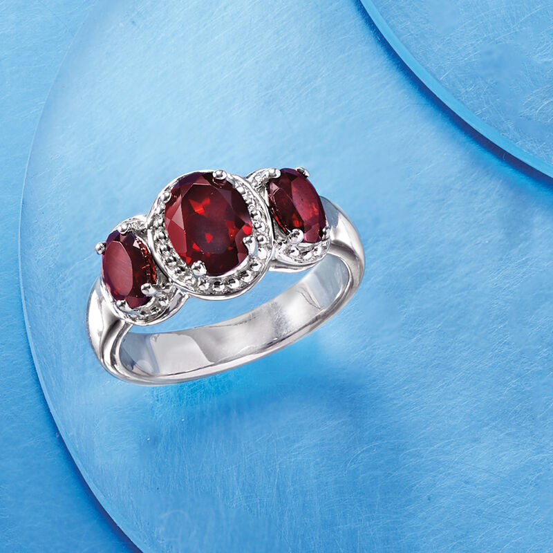 2.40 ct. t.w. Garnet Three-Stone Ring in Sterling Silver image number 4