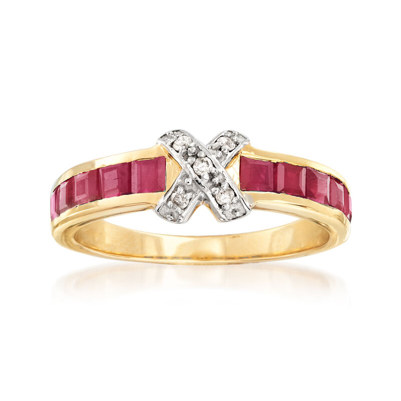 1.40 ct. t.w. Ruby X Ring with Diamond Accents in 14kt Yellow Gold image number 0