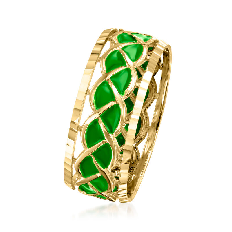 Italian Green Enamel Braided Ring in 14kt Yellow Gold image number 2