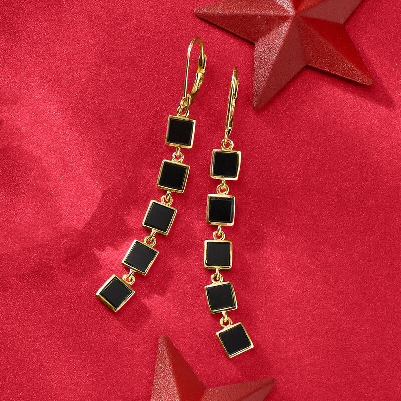 Black Onyx Square-Link Drop Earrings in 18kt Gold Over Sterling image number 2