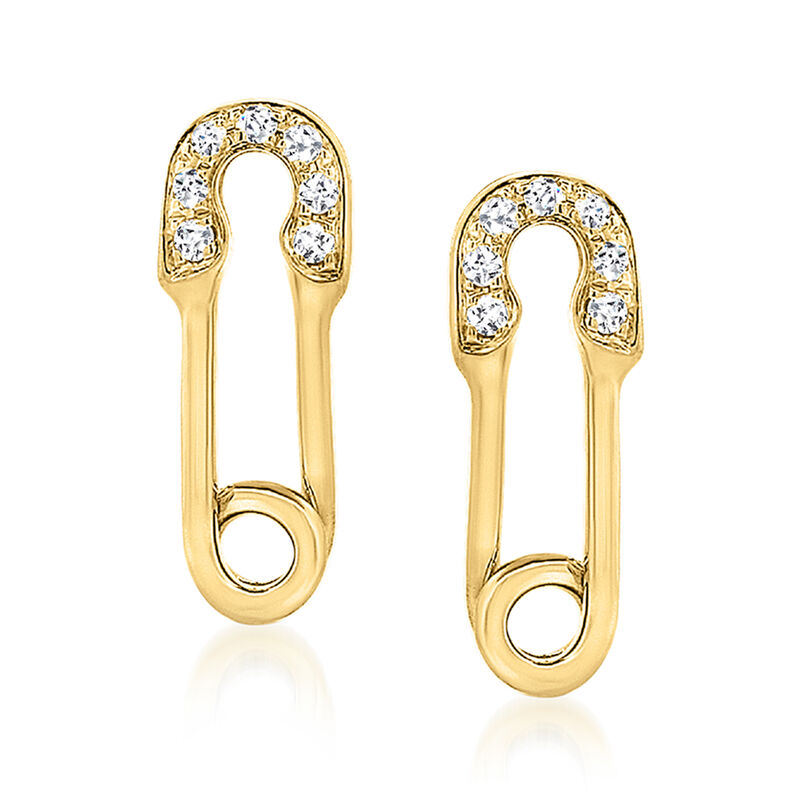 Diamond-Accented Safety Pin Drop Earrings in 14kt Yellow Gold image number 0