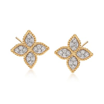 Roberto Coin "Princess" .38 ct. t.w. Diamond Flower Earrings in 18kt Yellow Gold