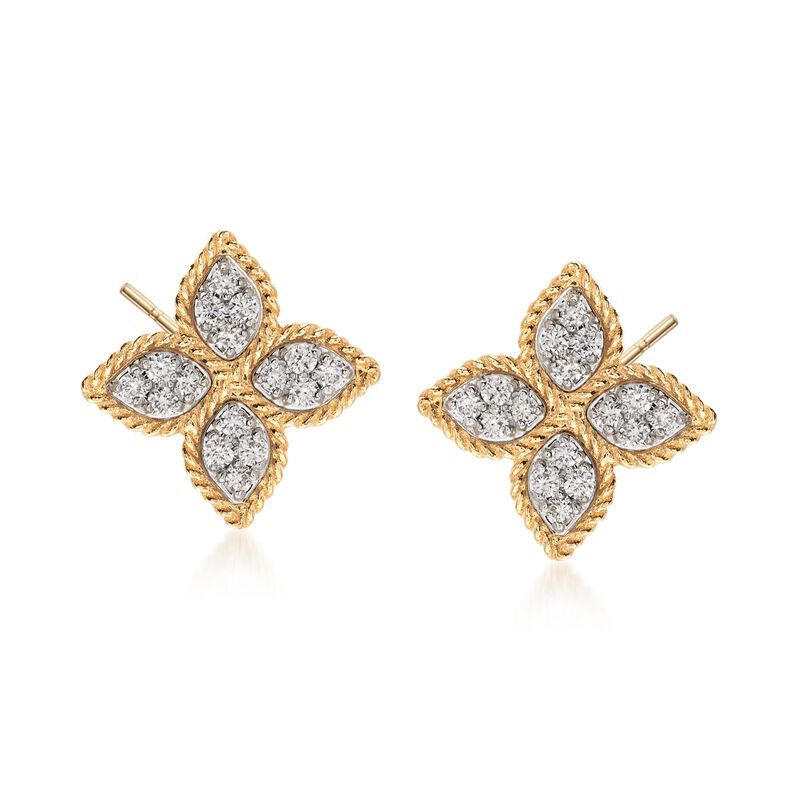 Roberto Coin &quot;Princess&quot; .38 ct. t.w. Diamond Flower Earrings in 18kt Yellow Gold  image number 0