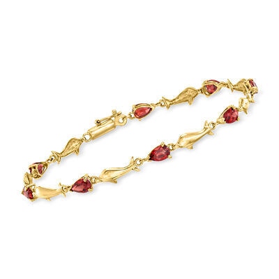 C. 1990 Vintage 3.60 ct. t.w. Garnet Dolphin Link Bracelet in 10kt Yellow Gold