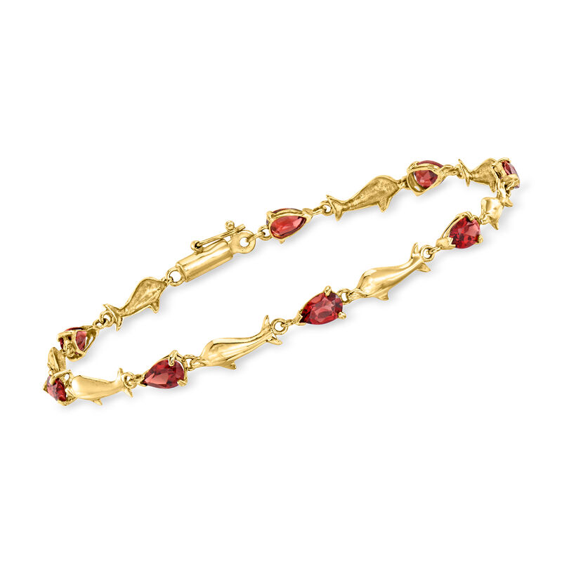 C. 1990 Vintage 3.60 ct. t.w. Garnet Dolphin Link Bracelet in 10kt Yellow Gold. 7.5" image number 0