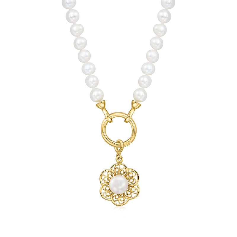 8mm Cultured Pearl Flower Charm in 18kt Gold Over Sterling  image number 2