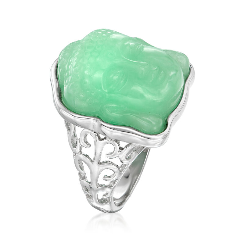 Jade Buddha Ring in Sterling Silver image number 2