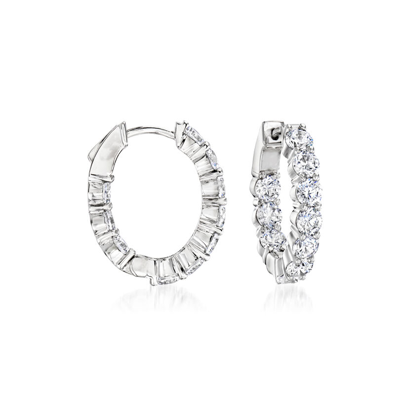 4.60 ct. t.w. CZ Inside-Outside Hoop Earrings in Sterling Silver. 7/8" image number 0
