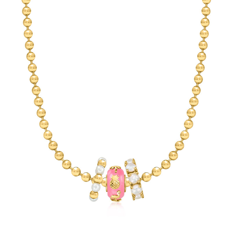 Pink Jade Tropical Bead Charm in 18kt Gold Over Sterling  image number 2