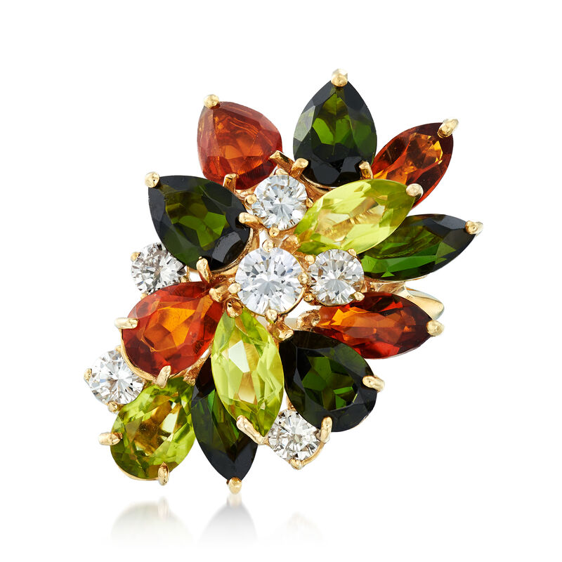 C. 1970 Vintage 5.60 ct. t.w. Multi-Stone and 1.00 ct. t.w. Diamond Cluster Ring in 18kt Yellow Gold. Size 6 image number 0