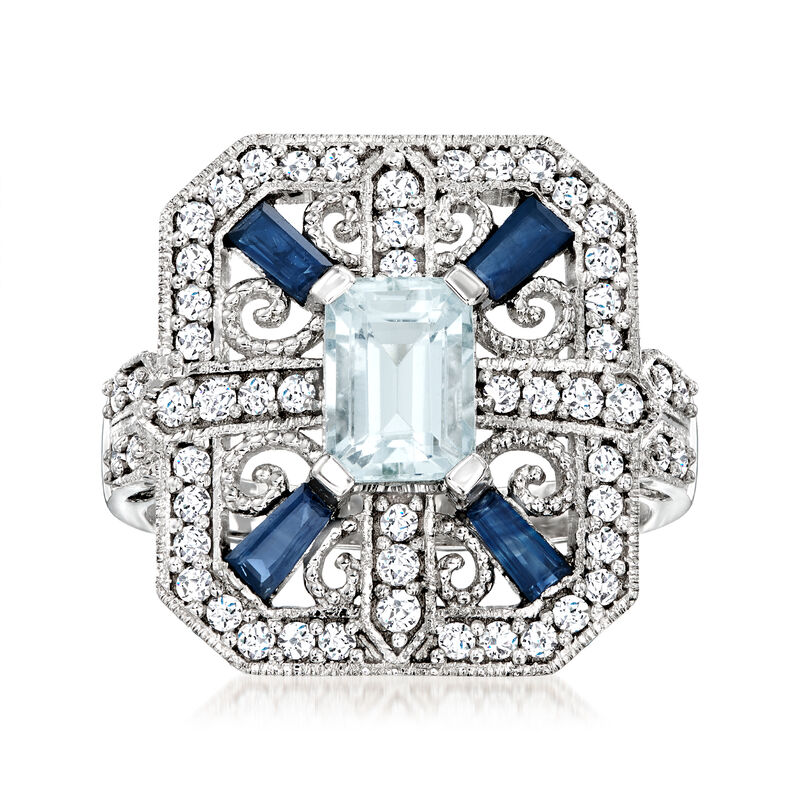 .70 Carat Aquamarine and .53 ct. t.w. Diamond Ring with .40 ct. t.w. Sapphires in 14kt White Gold image number 0
