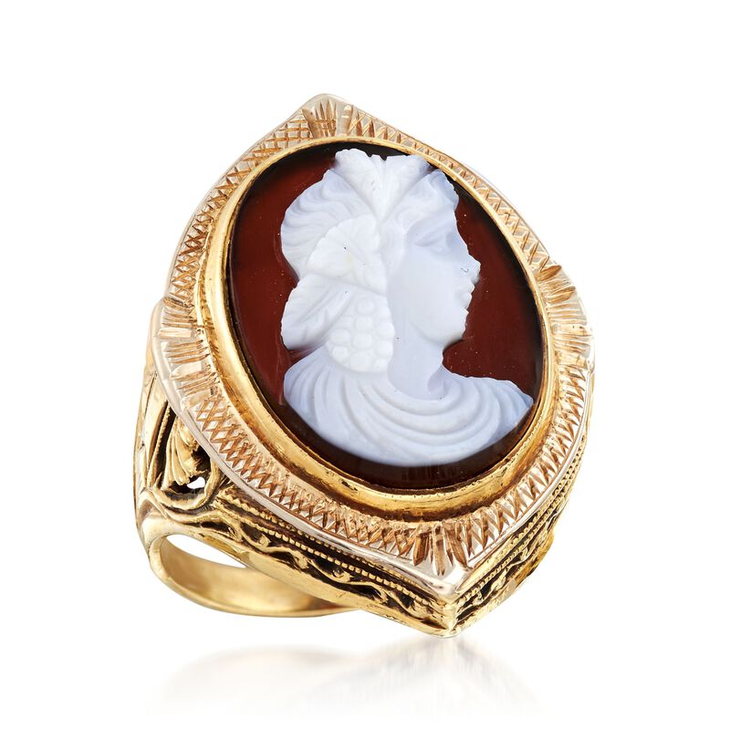 C. 1970 Vintage Carved Agate Cameo Ring in 14kt Yellow Gold image number 3