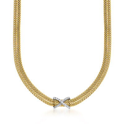 Italian Diamond Crisscross Popcorn-Chain Necklace in 14kt Two-Tone Gold
