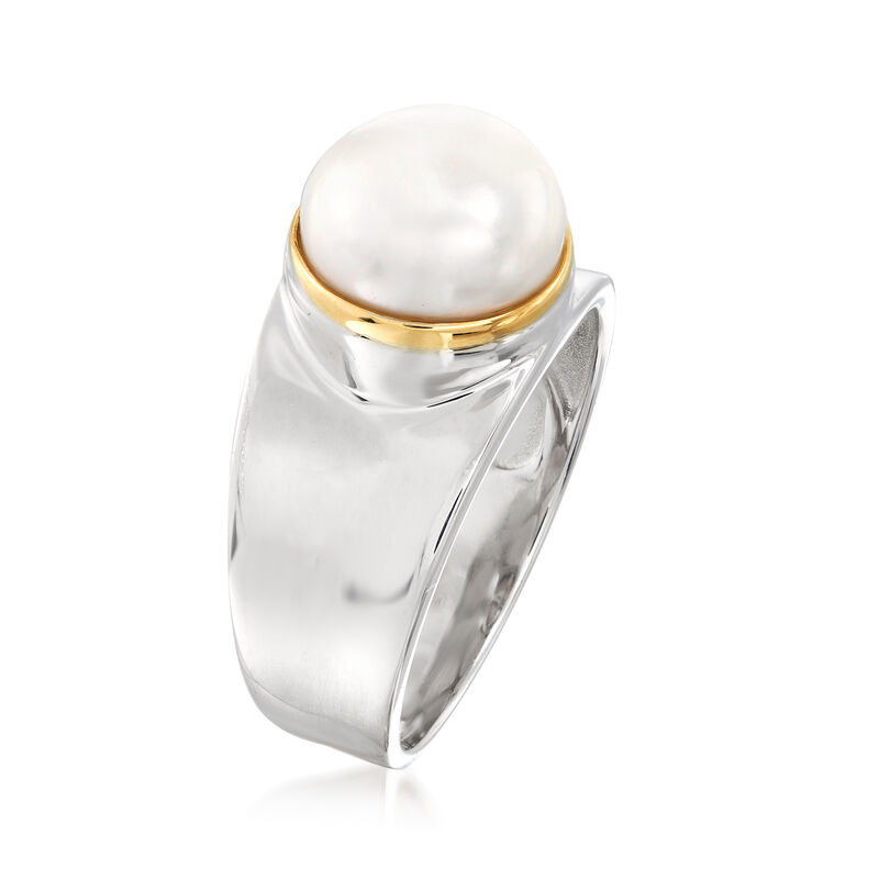 9.5-10mm Cultured Pearl Ring in Sterling Silver with 14kt Gold image number 2