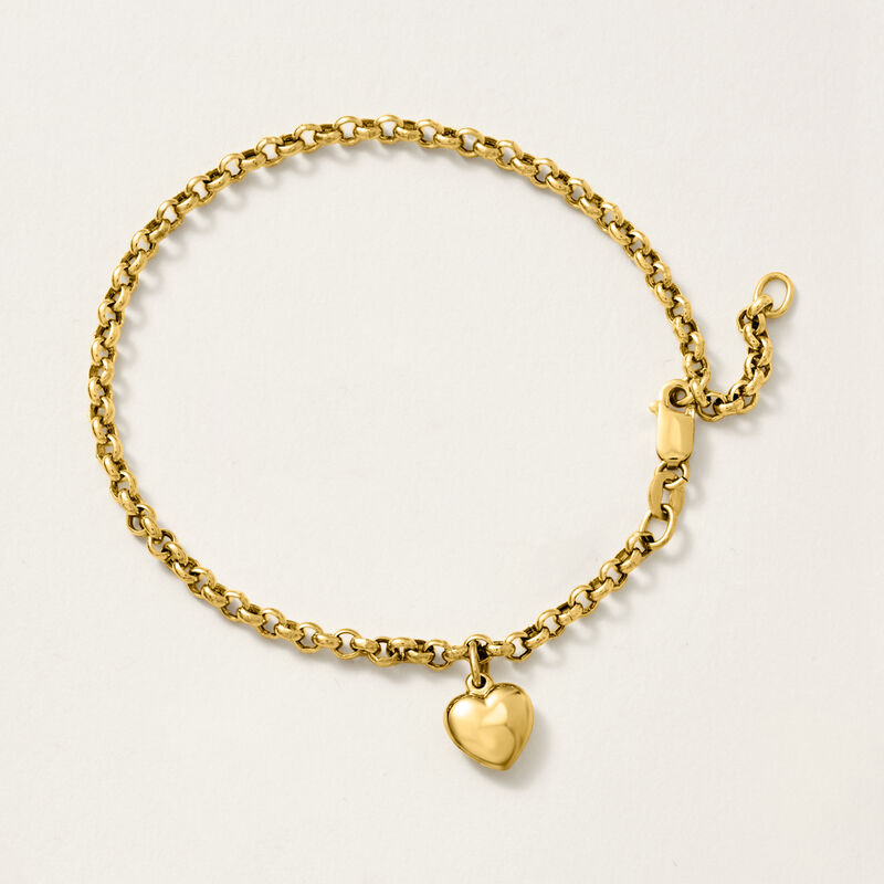 Italian 18kt Yellow Gold Heart Charm Bracelet. 6.25" image number 3