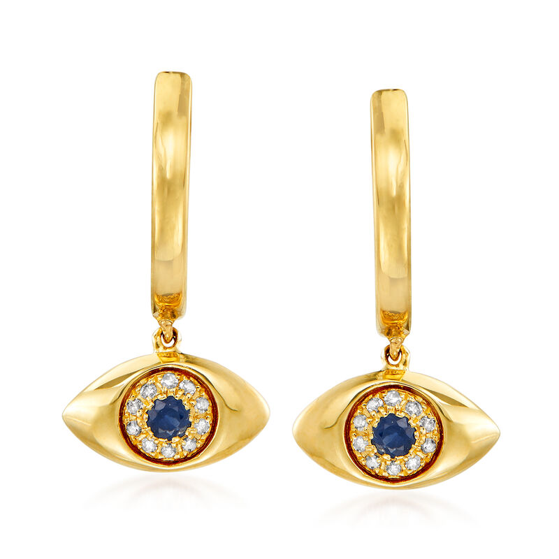 .10 ct. t.w. Sapphire Evil Eye Drop Earrings with Diamond Accents in 14kt Yellow Gold image number 0