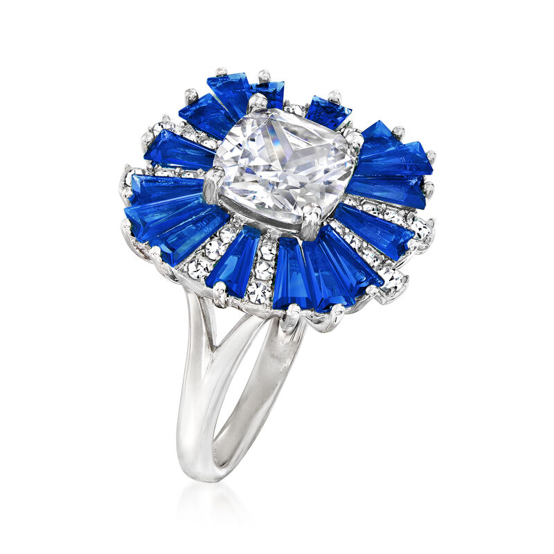 2.80 ct. t.w. CZ and 2.00 ct. t.w. Simulated Sapphire Ring in Sterling Silver image number 2