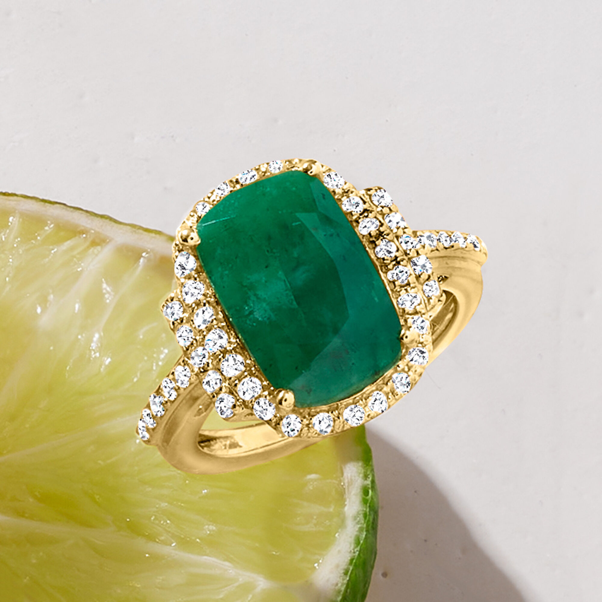 7.50 Carat Emerald Ring with .69 ct. t.w. Diamonds in 18kt