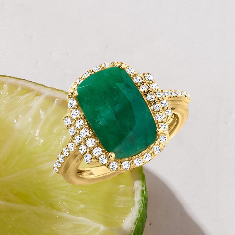 7.50 Carat Emerald Ring with .69 ct. t.w. Diamonds in 18kt Gold Over Sterling image number 3