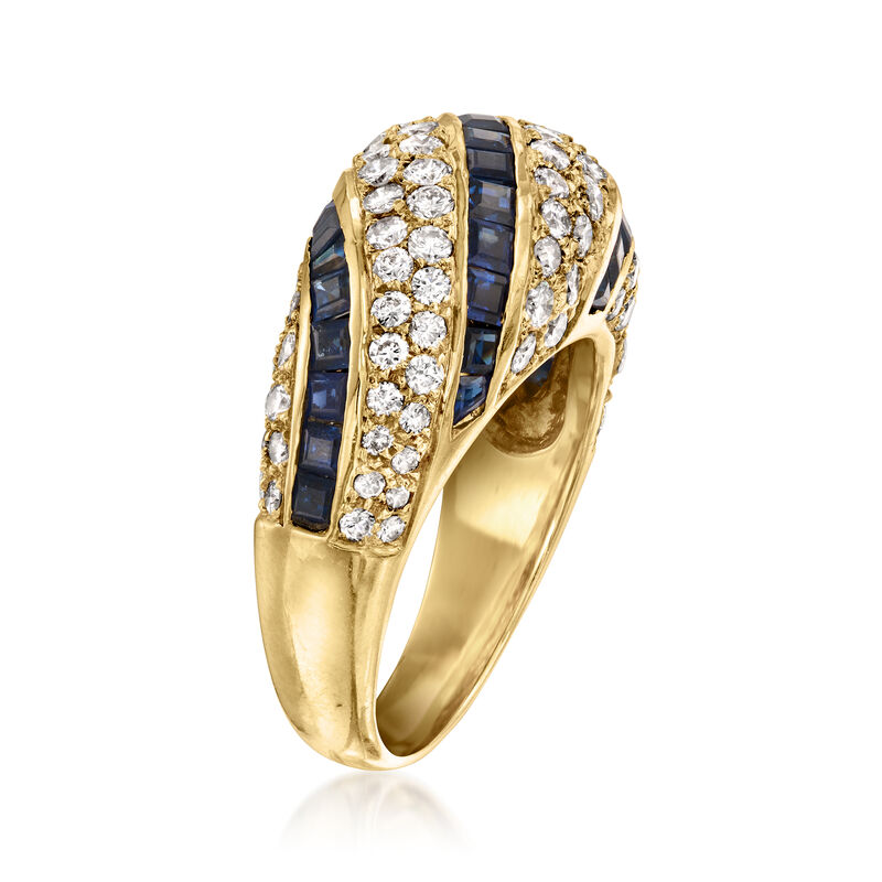 C. 1980 Vintage 2.20 ct. t.w. Diamond and 2.00 ct. t.w. Sapphire Dome Ring in 18kt Yellow Gold. Size 7 image number 2