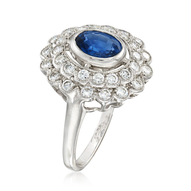 C. 1980 Vintage 1.50 Carat Sapphire and 1.00 ct. t.w. Diamond Ring in 18kt White Gold. Size 7.25 image number 2