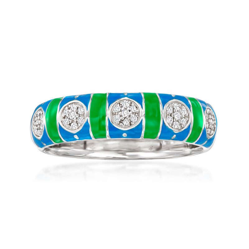 .10 ct. t.w. Diamond Ring with Blue and Green Enamel in Sterling Silver image number 0