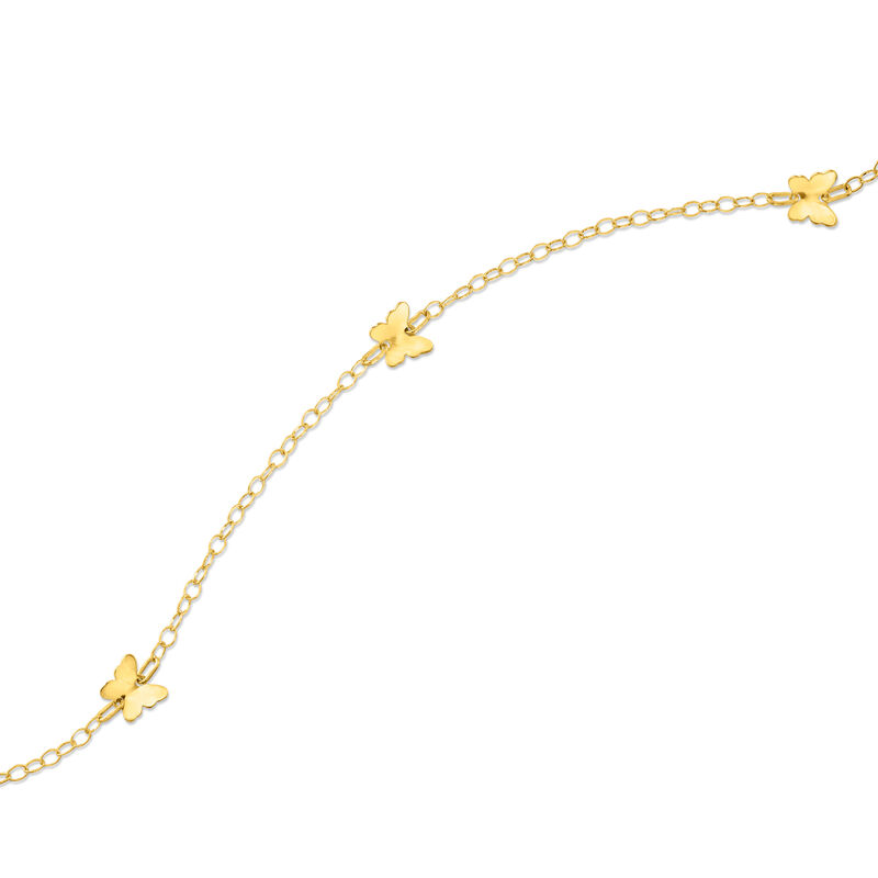 Italian 14kt Yellow Gold Butterfly Station Anklet. 9&quot; image number 3