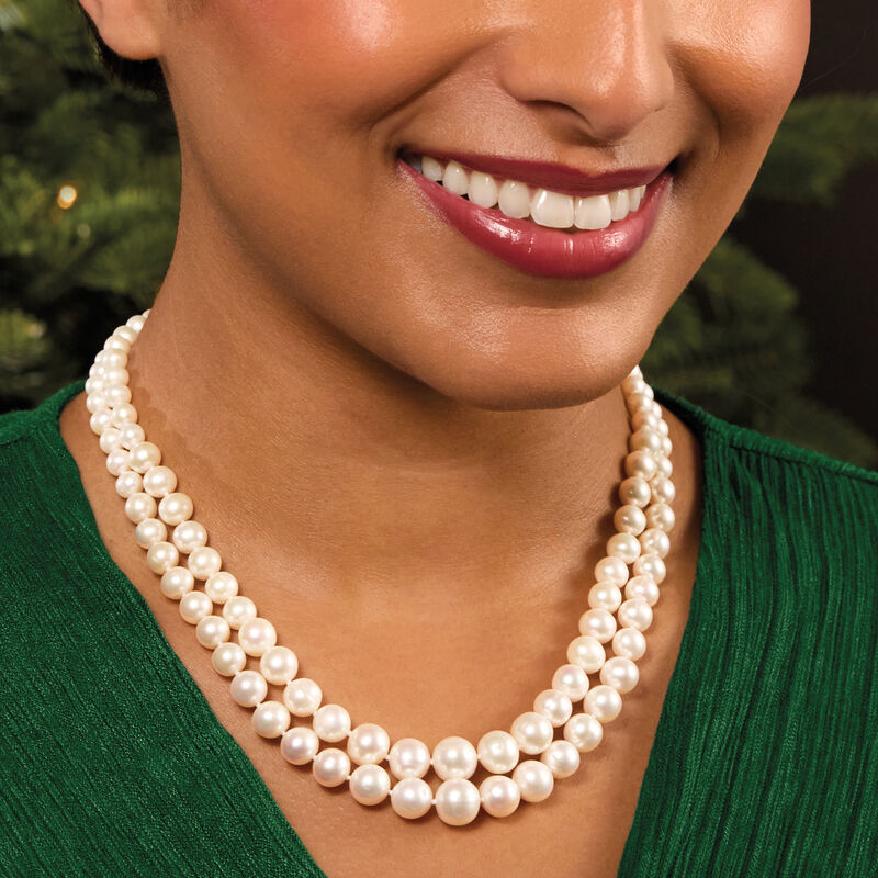 5-11mm Cultured Pearl Two-Strand Necklace with Sterling Silver image number 2