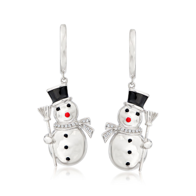 Sterling Silver Snowman Drop Earrings with Diamond Accents and Multicolored Enamel image number 0
