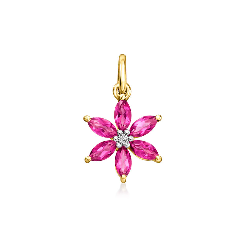 .40 ct. t.w. Pink Topaz Flower Charm with Single White Sapphire in 14kt Yellow Gold  image number 1