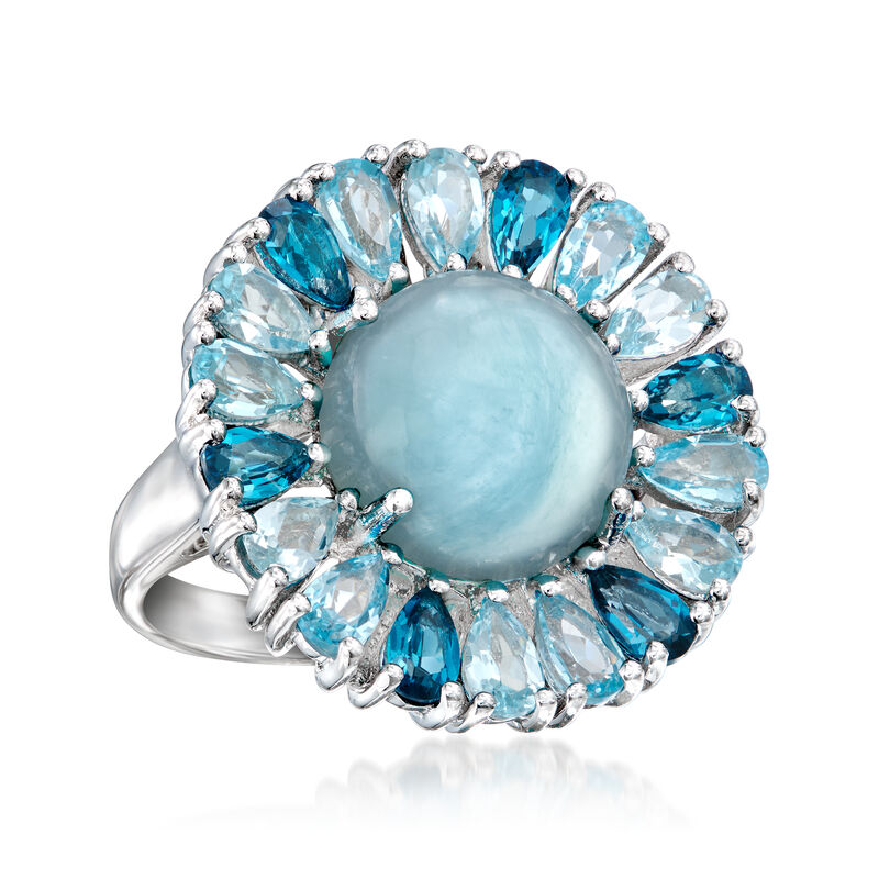 8.00 Carat Milky Aquamarine Ring with 4.90 ct. t.w. Tonal Blue Topaz in Sterling Silver image number 3