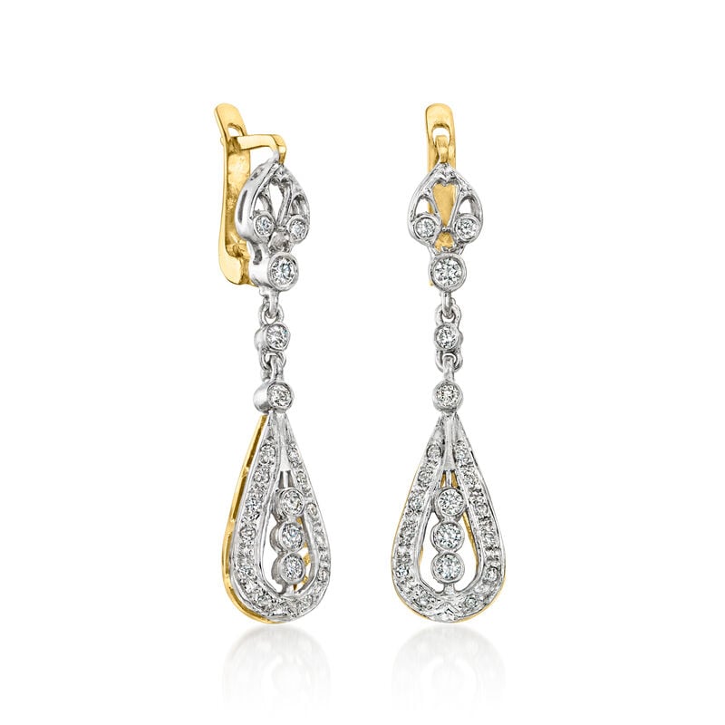 C. 2010 Vintage 1.00 ct. t.w. Diamond Drop Earrings in 14kt Two-Tone Gold image number 2