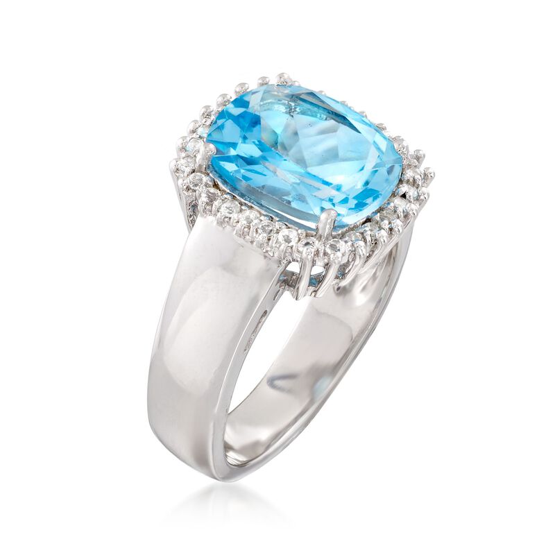 4.10 ct. t.w. Blue and White Topaz Halo Ring in Sterling Silver image number 2